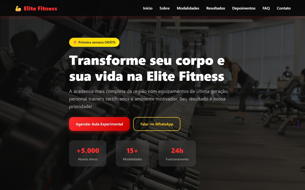 Captura de tela do site Elite Fitness