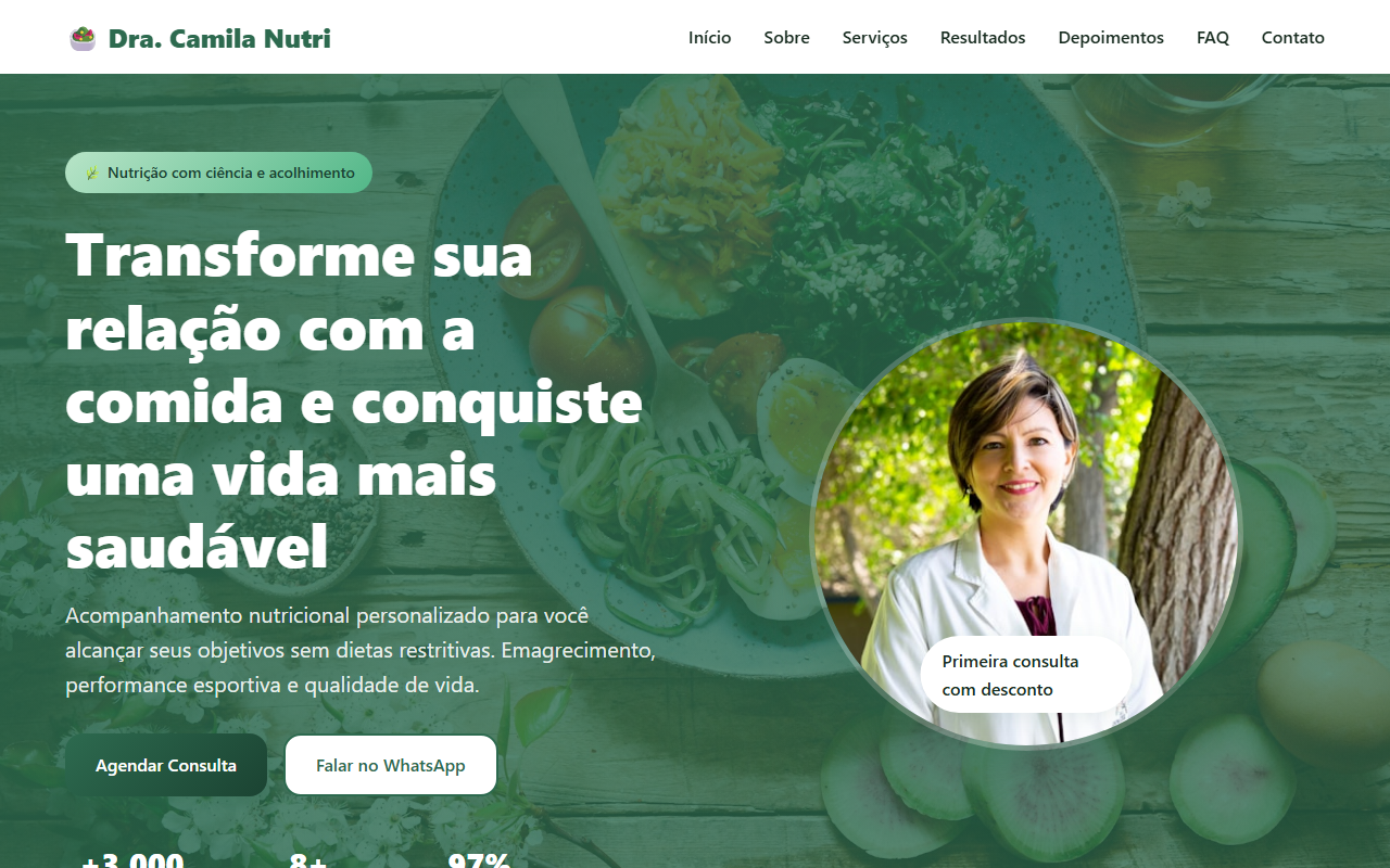 Captura de tela do site Dra. Camila Nutri